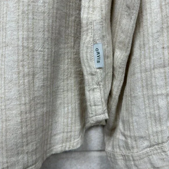 Orvis Women’s Linen Blend Button Up Shirt Roll Tab Sleeve Beige Small - Picture 5 of 12